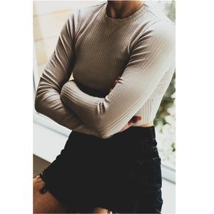 Better Be Beige Ribbed Long Sleeve Crop Top